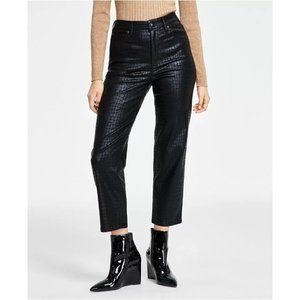 INC International Concepts Women's Animal-Print Straight-Leg Jeans, Deep Black